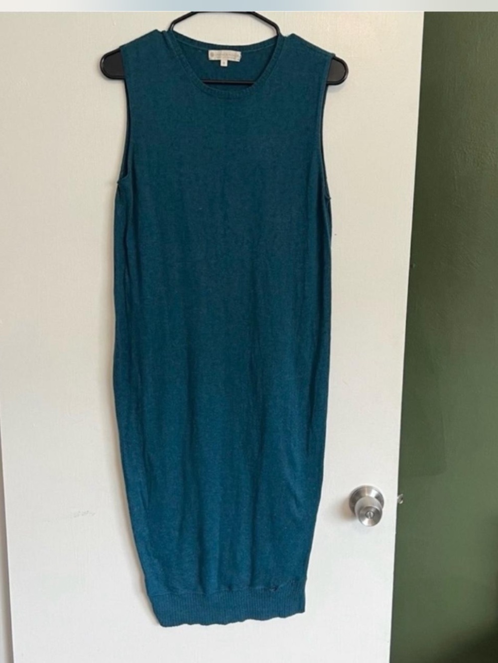 Indigenous blue sleeveless sweater below knee midi dress cotton made in Peru